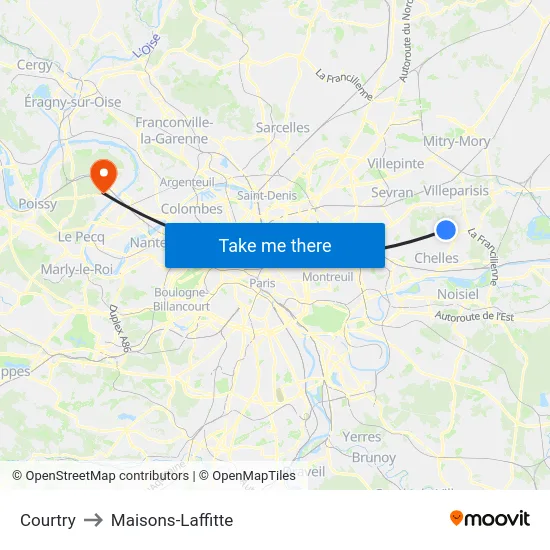 Courtry to Maisons-Laffitte map