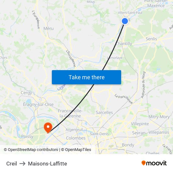 Creil to Maisons-Laffitte map