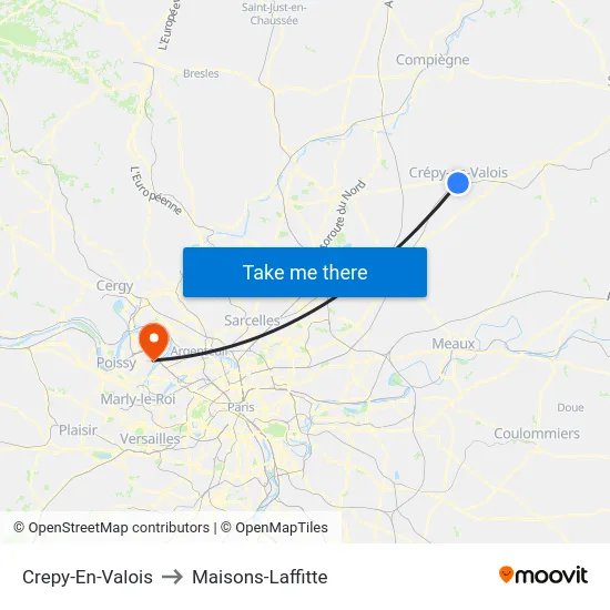 Crepy-En-Valois to Maisons-Laffitte map