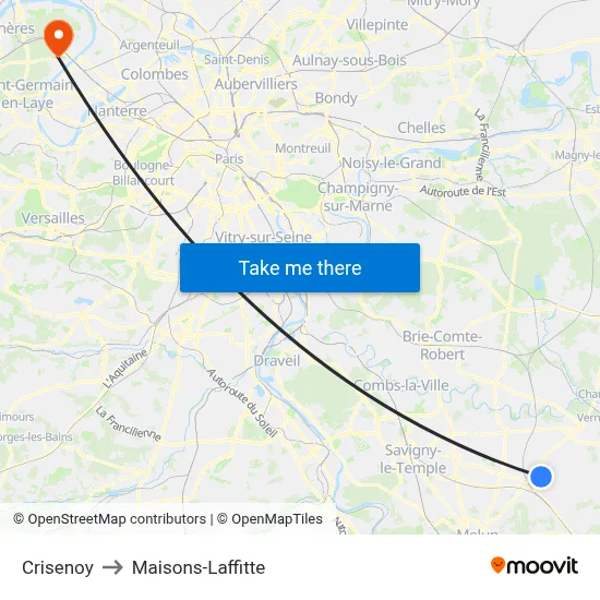 Crisenoy to Maisons-Laffitte map