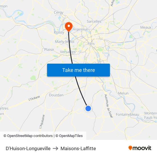 D'Huison-Longueville to Maisons-Laffitte map