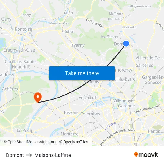 Domont to Maisons-Laffitte map