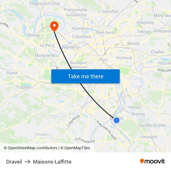 Draveil to Maisons-Laffitte map