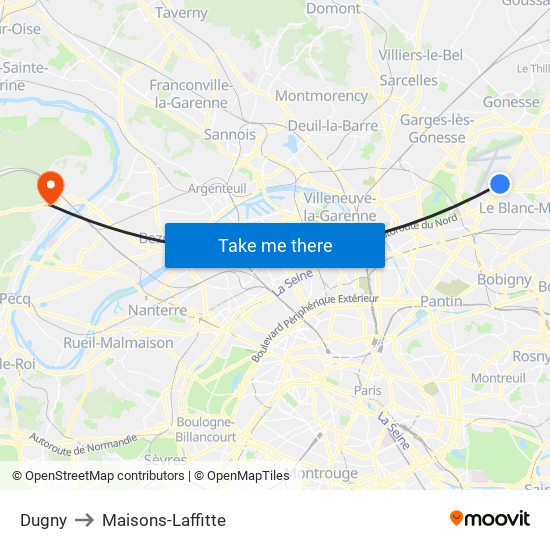 Dugny to Maisons-Laffitte map