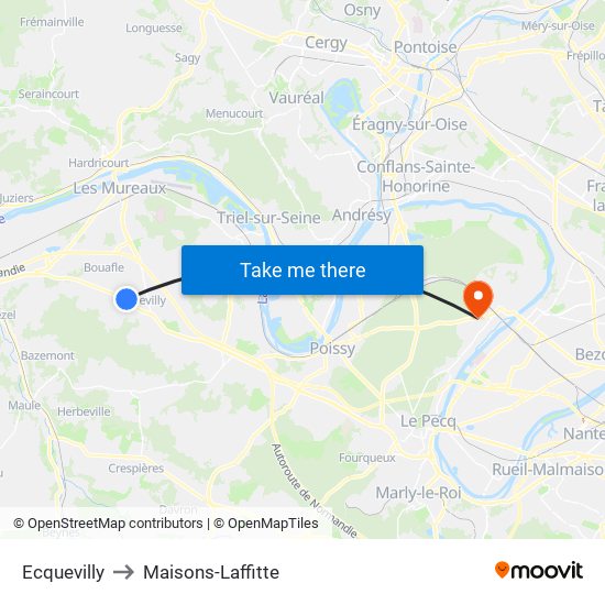 Ecquevilly to Maisons-Laffitte map