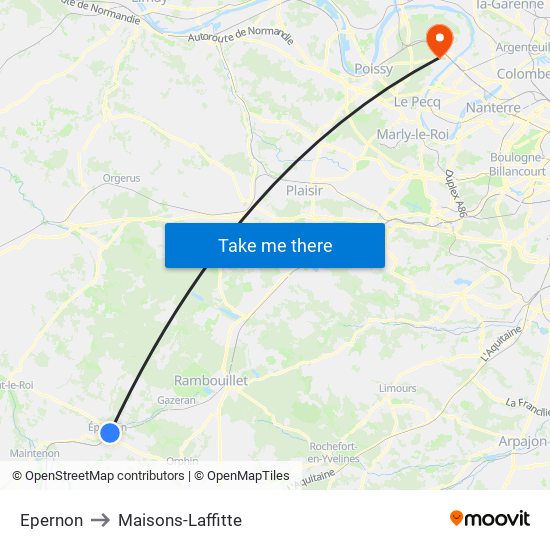 Epernon to Maisons-Laffitte map