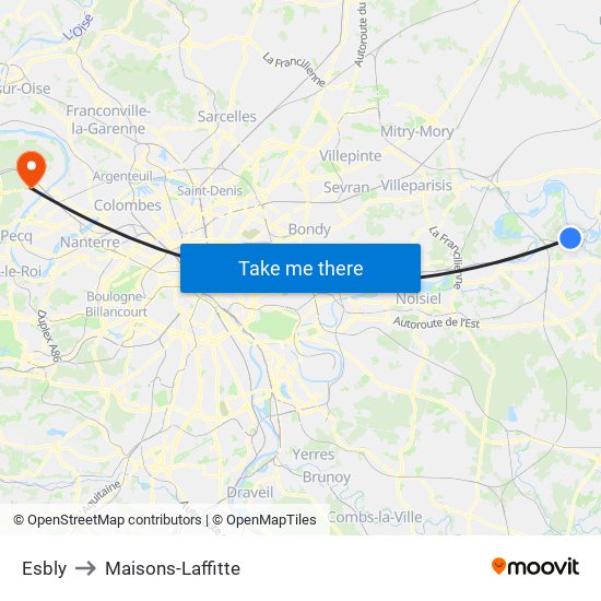 Esbly to Maisons-Laffitte map