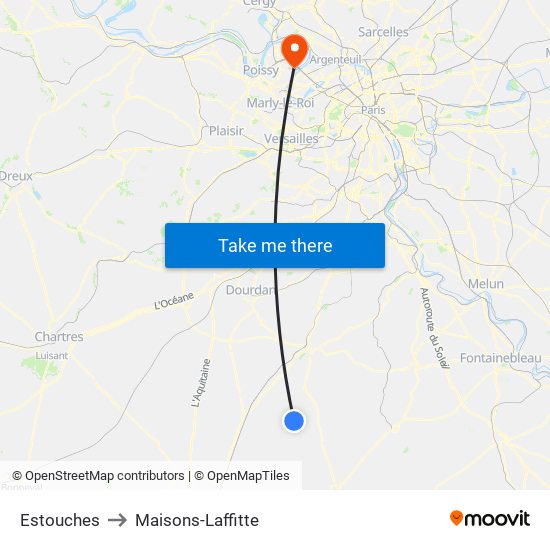 Estouches to Maisons-Laffitte map