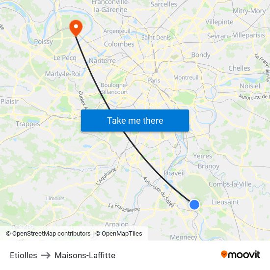 Etiolles to Maisons-Laffitte map