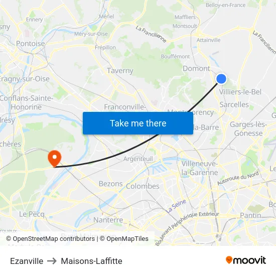 Ezanville to Maisons-Laffitte map
