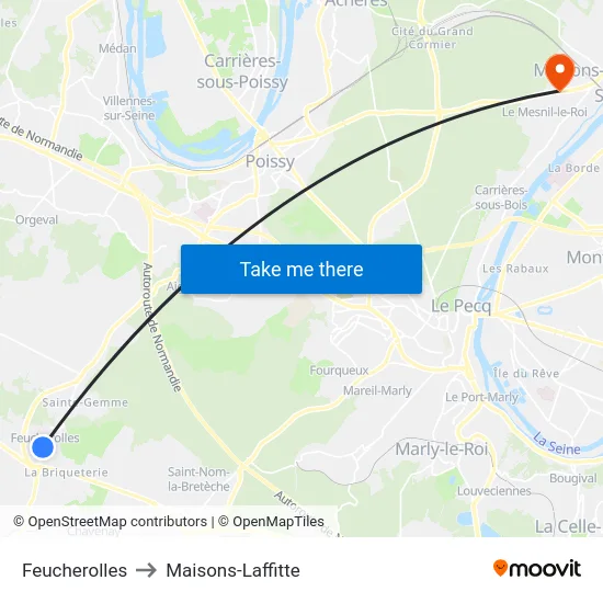Feucherolles to Maisons-Laffitte map