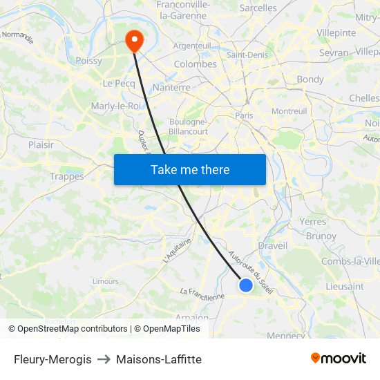 Fleury-Merogis to Maisons-Laffitte map