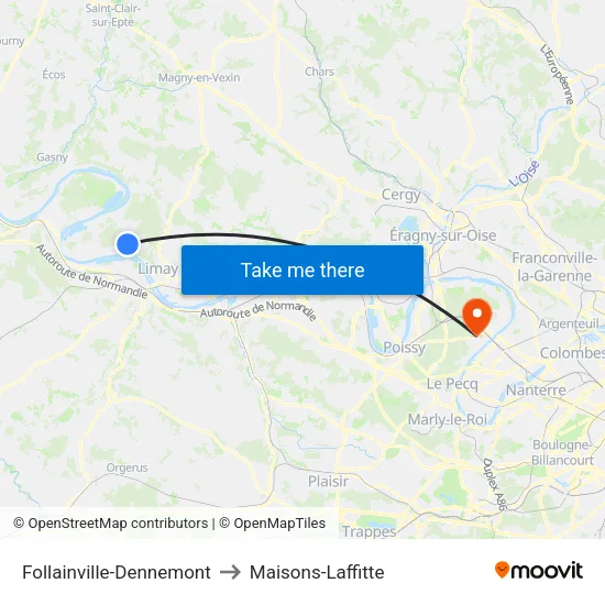 Follainville-Dennemont to Maisons-Laffitte map