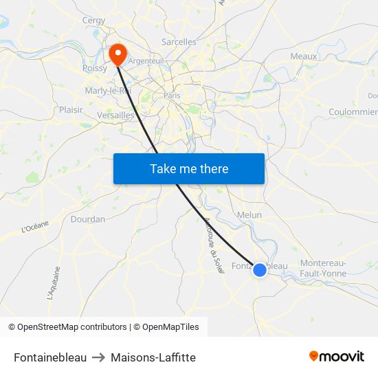 Fontainebleau to Maisons-Laffitte map