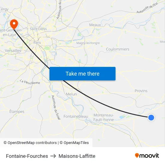 Fontaine-Fourches to Maisons-Laffitte map