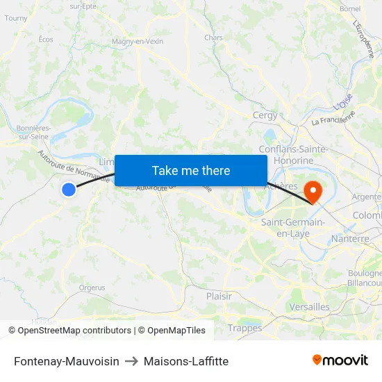 Fontenay-Mauvoisin to Maisons-Laffitte map
