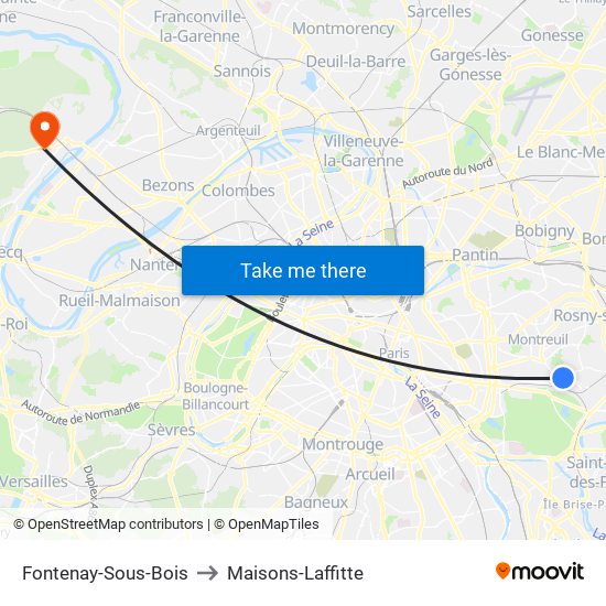 Fontenay-Sous-Bois to Maisons-Laffitte map