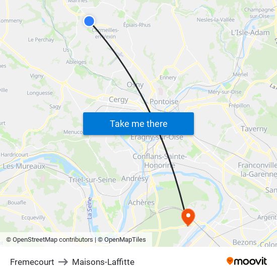 Fremecourt to Maisons-Laffitte map