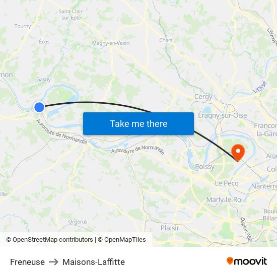 Freneuse to Maisons-Laffitte map