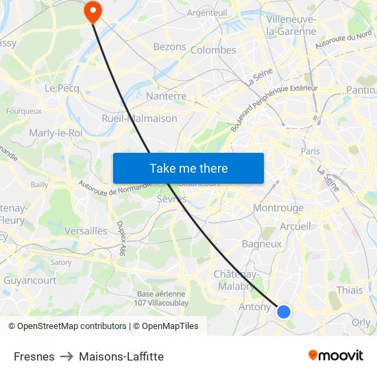 Fresnes to Maisons-Laffitte map