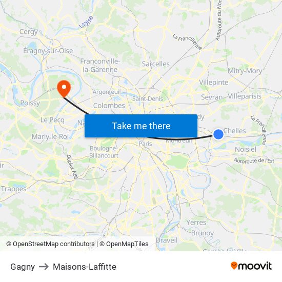 Gagny to Maisons-Laffitte map