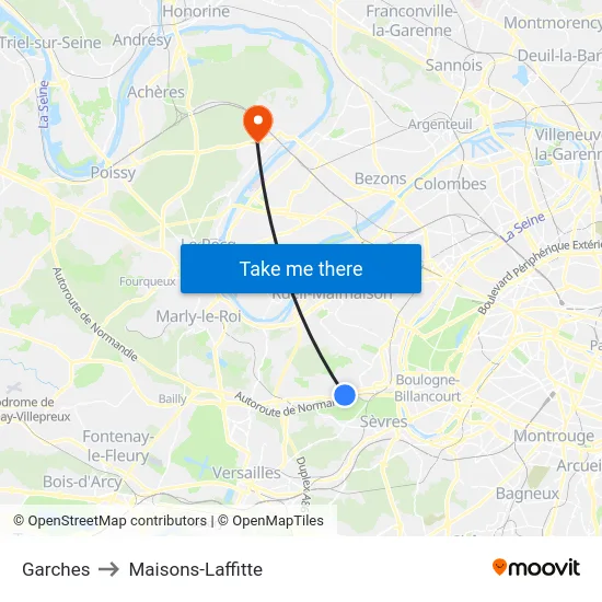 Garches to Maisons-Laffitte map