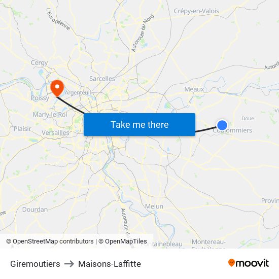 Giremoutiers to Maisons-Laffitte map