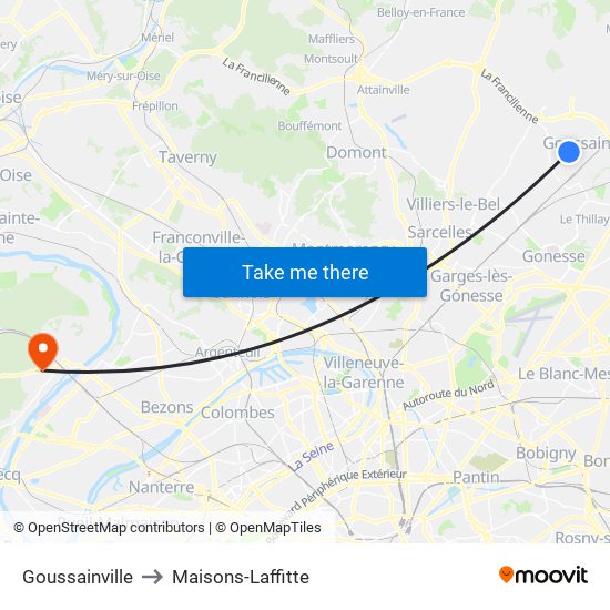 Goussainville to Maisons-Laffitte map