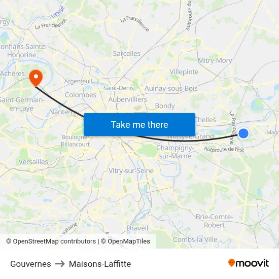Gouvernes to Maisons-Laffitte map