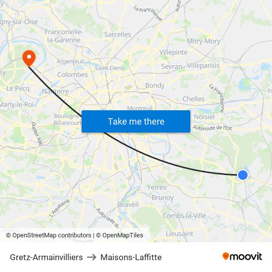 Gretz-Armainvilliers to Maisons-Laffitte map