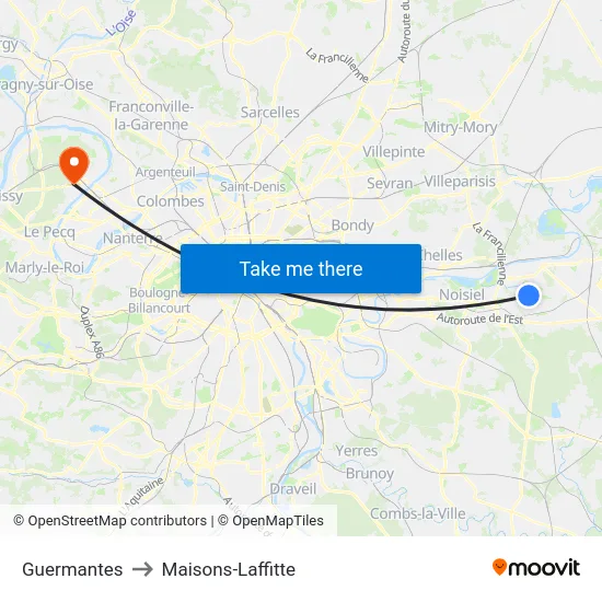 Guermantes to Maisons-Laffitte map