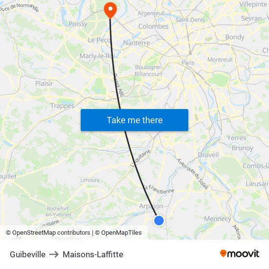 Guibeville to Maisons-Laffitte map