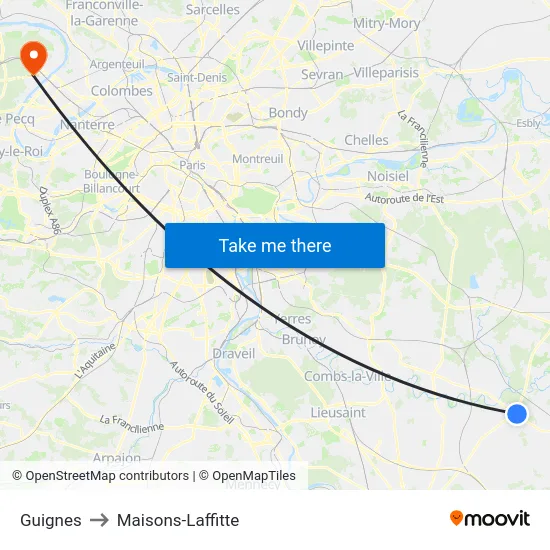 Guignes to Maisons-Laffitte map