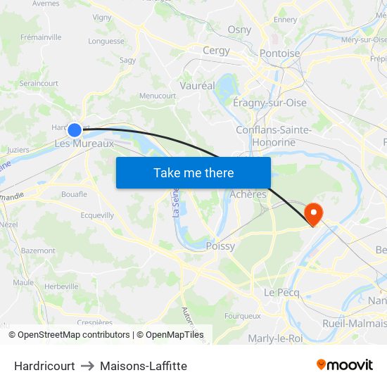Hardricourt to Maisons-Laffitte map