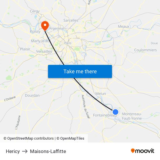 Hericy to Maisons-Laffitte map