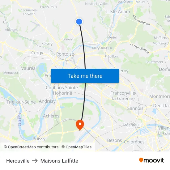 Herouville to Maisons-Laffitte map
