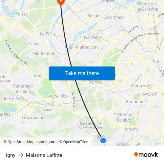 Igny to Maisons-Laffitte map