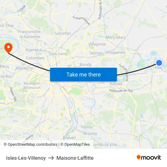 Isles-Les-Villenoy to Maisons-Laffitte map