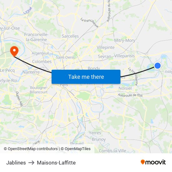 Jablines to Maisons-Laffitte map