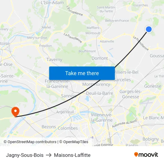 Jagny-Sous-Bois to Maisons-Laffitte map