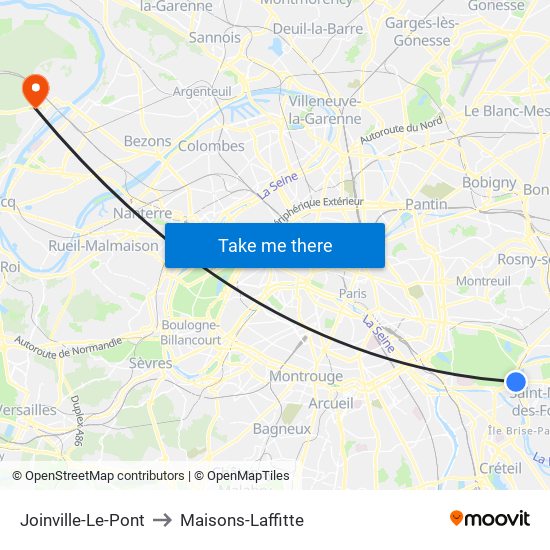 Joinville-Le-Pont to Maisons-Laffitte map