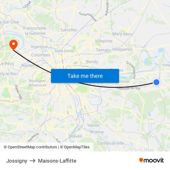 Jossigny to Maisons-Laffitte map