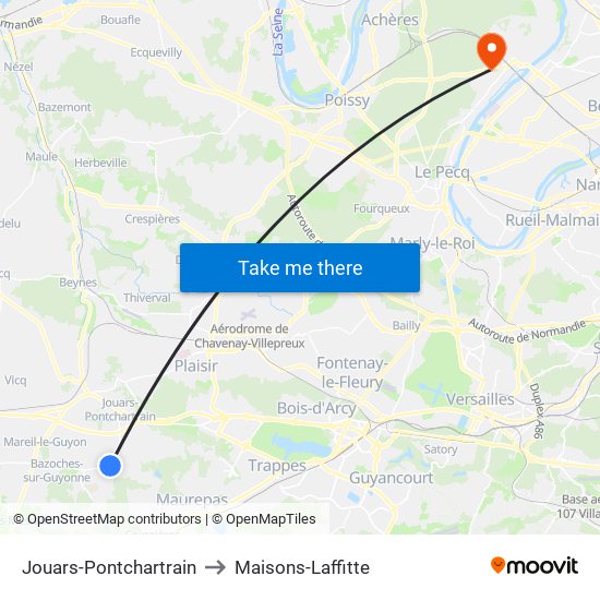 Jouars-Pontchartrain to Maisons-Laffitte map