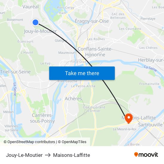 Jouy-Le-Moutier to Maisons-Laffitte map