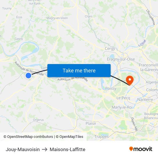 Jouy-Mauvoisin to Maisons-Laffitte map