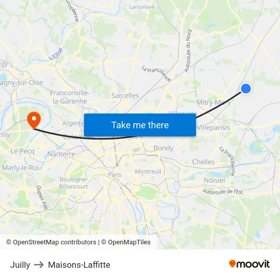Juilly to Maisons-Laffitte map