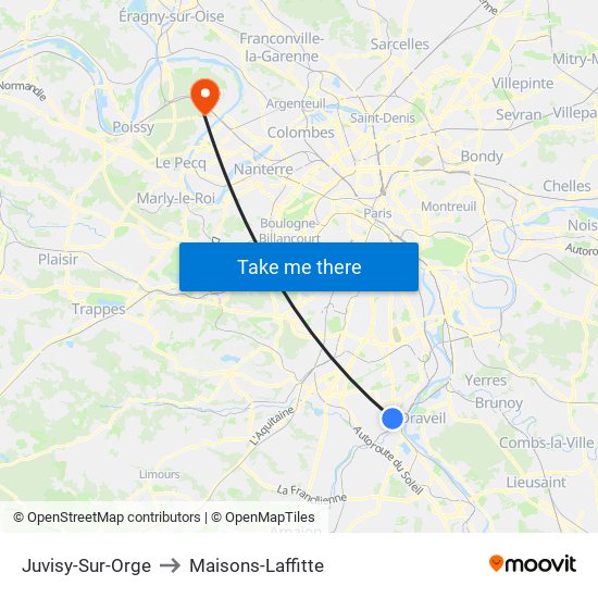 Juvisy-Sur-Orge to Maisons-Laffitte map