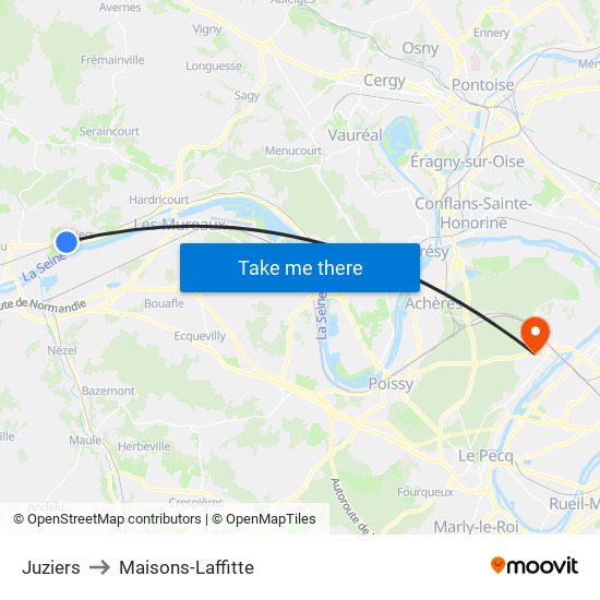 Juziers to Maisons-Laffitte map