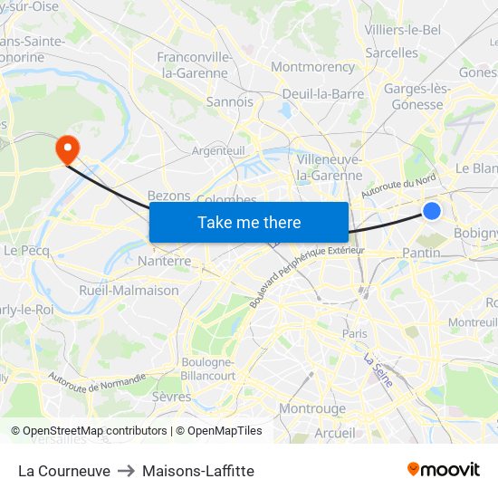 La Courneuve to Maisons-Laffitte map
