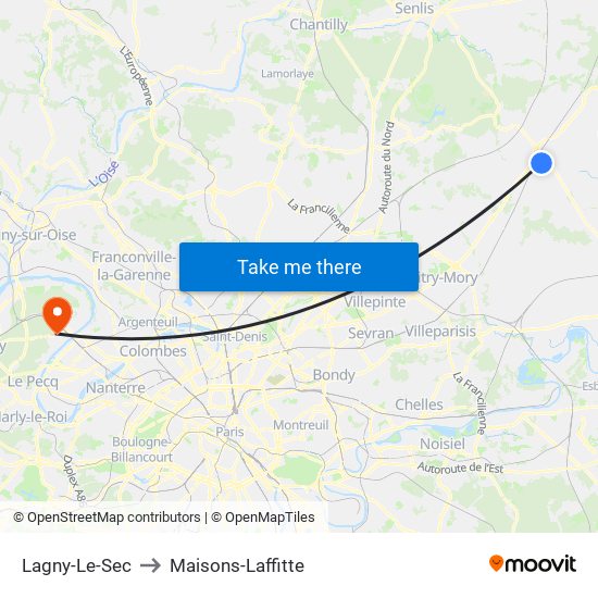 Lagny-Le-Sec to Maisons-Laffitte map